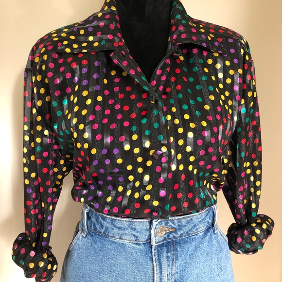 SOLD Josephine Colorful Polkadot Button Down - Picture 4 of 9